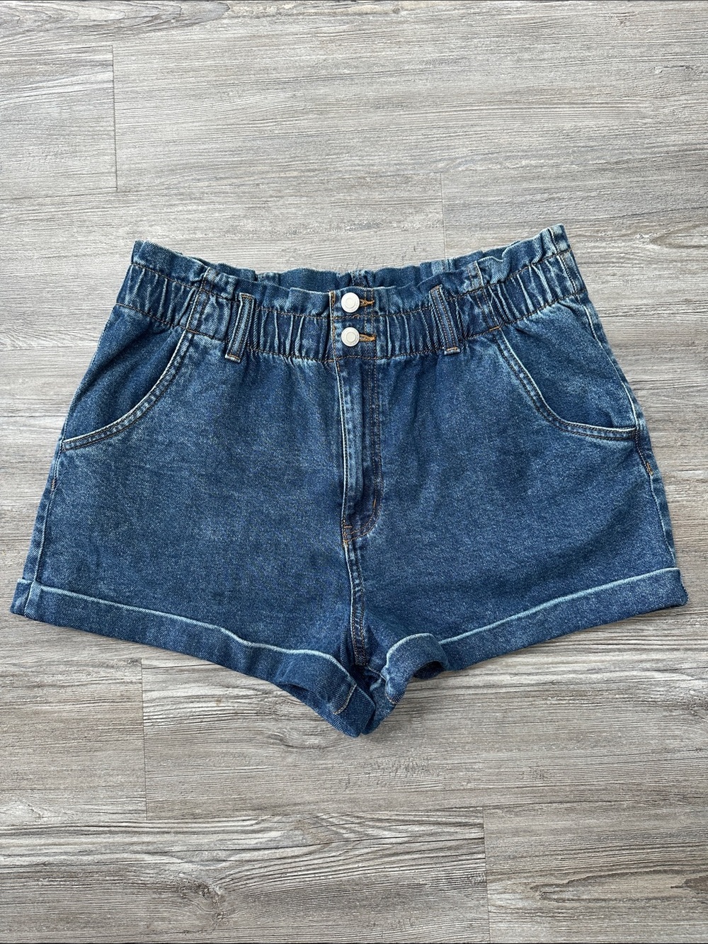 SO Dark Blue Paperbag Denim Shorts